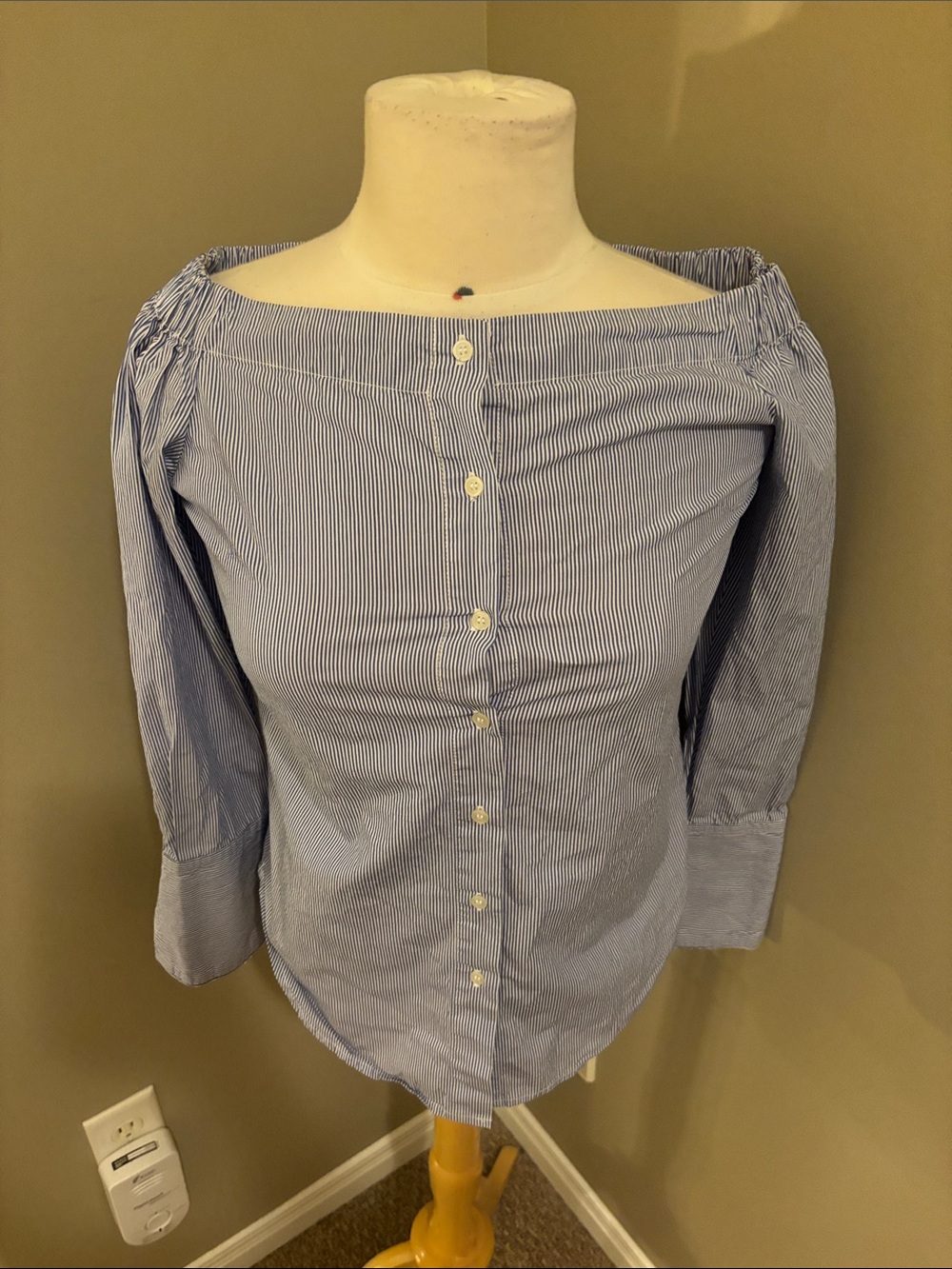 Nanette Lapore Blue Striped Off-Shoulder Button-Front Women's Top Size XSmall